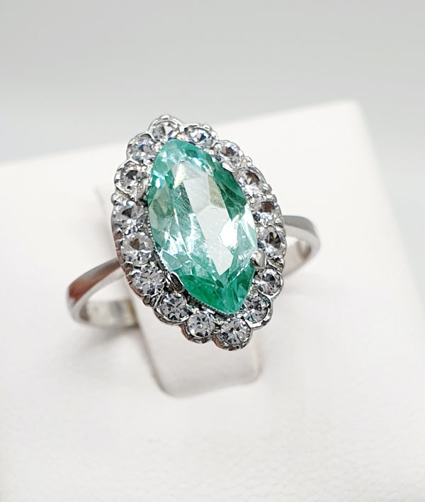 ANELLO ORO BIANCO 18K 750 PIETRA TOPAZIO E ZIRCONI GR.4,8