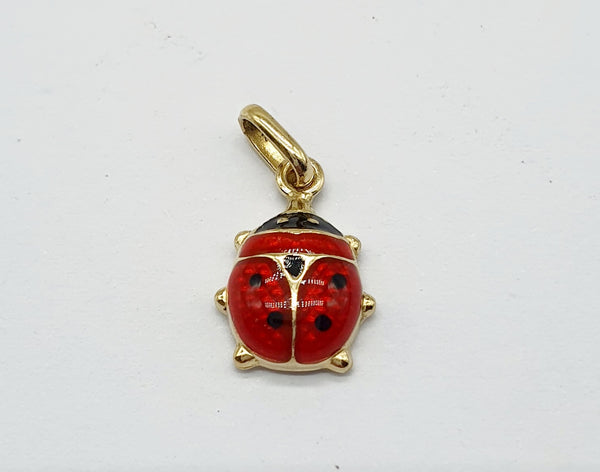 CIONDOLO ORO GIALLO 18K 750 COCCINELLA SMALTATA H.1 CM LARG. 8MM GR. 1,02