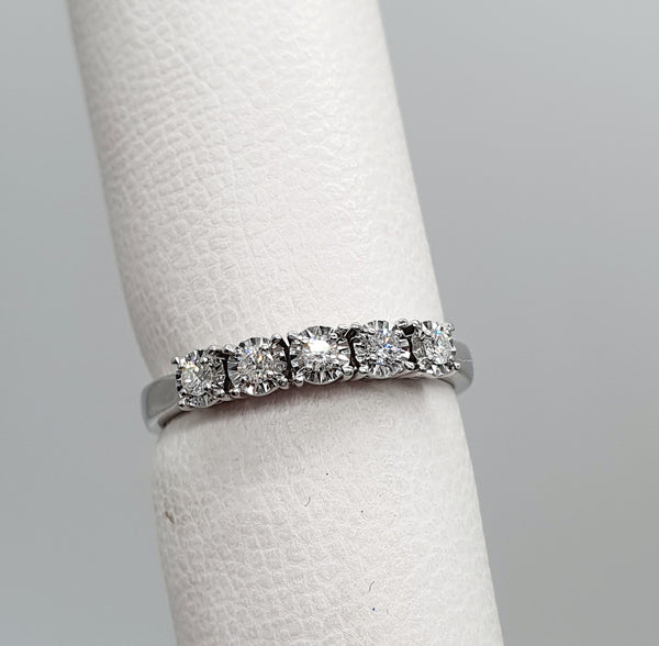 ANELLO RIVIERA ORO BIANCO 18K 750 5 BRILLANTI 0,30 CT TOTALI GR.2,89