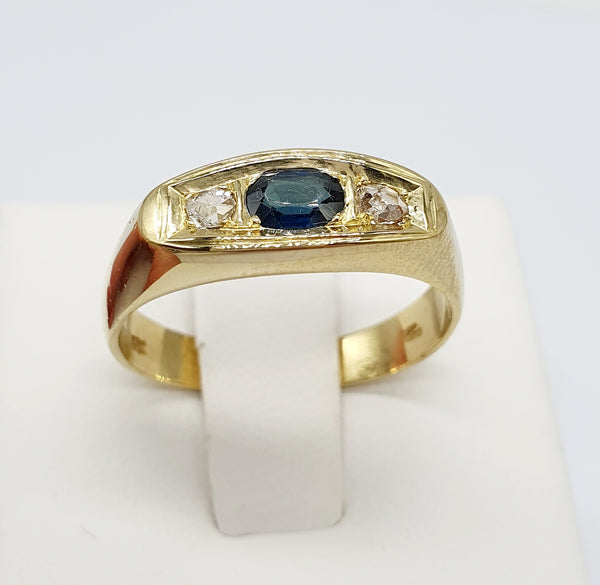 ANELLO UOMO ORO GIALLO 18K 750 ZAFFIRO E 2 BRILLANTI GR.5,24