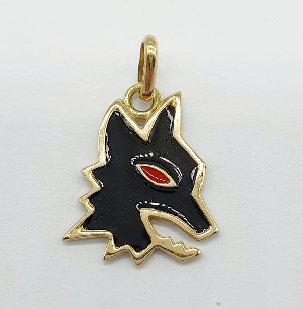 CIONDOLO ORO GIALLO 18K 750 LUPETTO ROMA NERO SMALTATO GR. 2,63 H.1,5 CM LARGH. 1,2 CM