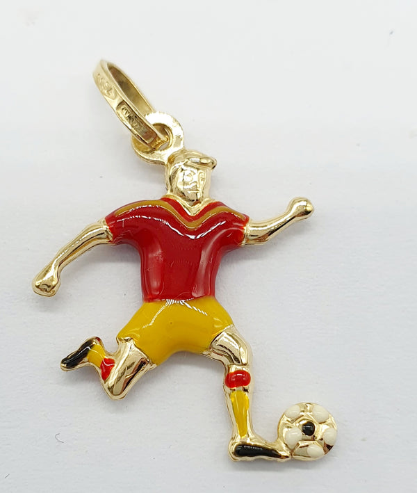 CIONDOLO ORO GIALLO 18K 750 CALCIATORE ROMA SMALTATO GR.1,48
