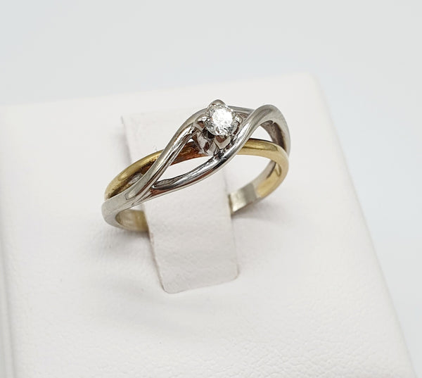 ANELLO SOLITARIO ORO GIALLO/ORO BIANCO 18K 750 BRILLANTE 0,10 CT GR.3,31