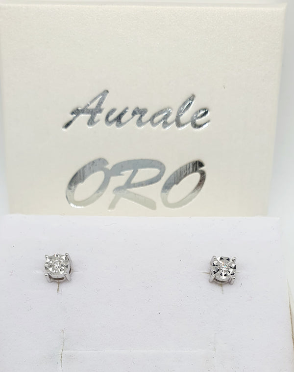 ORECCHINI PUNTI LUCE ORO BIANCO 18K 750 2 BRILLANTI 0,14 CT GR.1,98