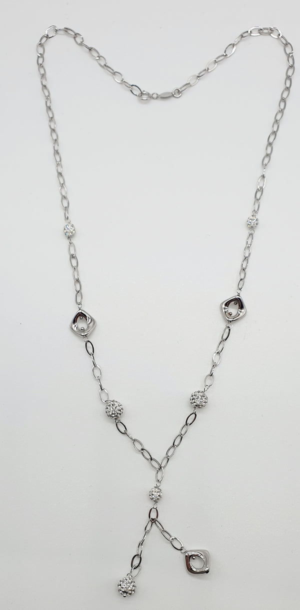 COLLANA ORO BIANCO 18K 750 CON SFERE ZIRCONI GR.3,11 CM.50