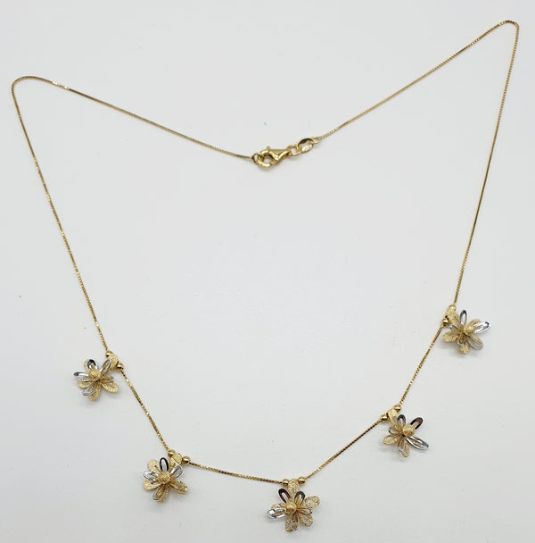 COLLANA 2 ORI 18K 750 FIORI BIANCO/GIALLO GR.5,72 CM.45