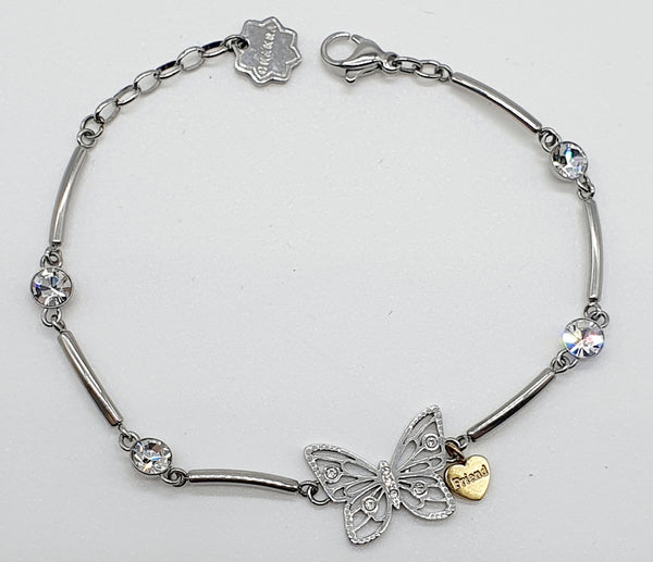 BRACCIALE BROSWAY ACCIAIO INOX ZIRCONI CIONDOLO CENTRALE FARFALLA CM.17