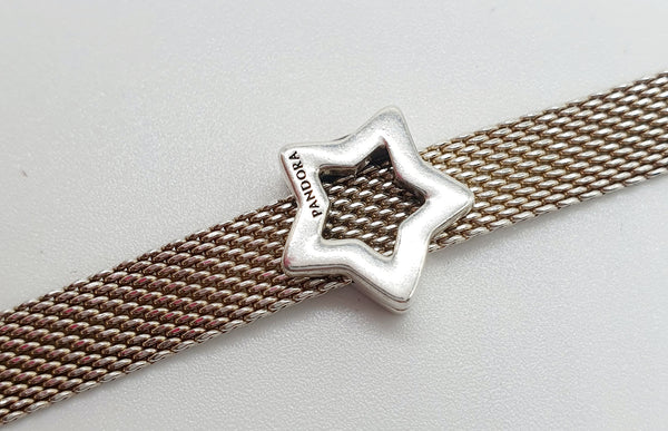 BRACCIALE "PANDORA" ARGENTO 925 A FASCIA SEMI RIGIDO CON STELLA CIONDOLO CENTRALE CM.18 GR.4,67