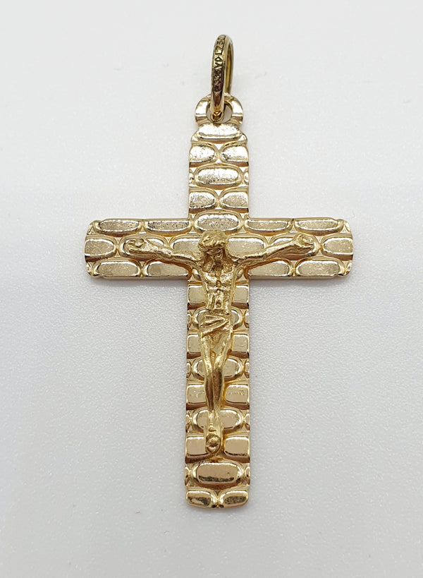CIONDOLO CROCIFISSO ORO GIALLO 18K 750 GESU' IN RILIEVO GR.5,67 H.3,5 CM LARGH. 2,5 CM