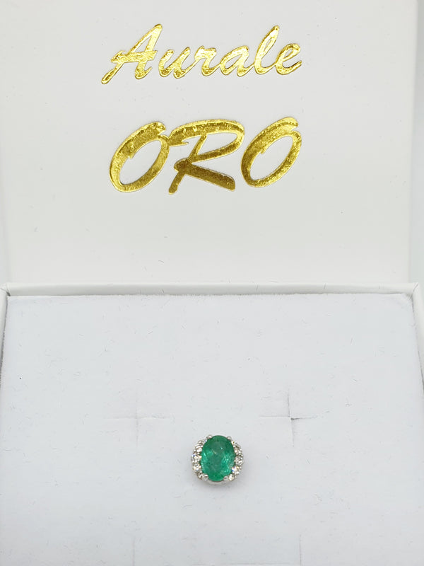 CIONDOLO ORO BIANCO 18K 750 SMERALDO CENTRALE 1,06 CT CON BRILLANTI GR.0,90