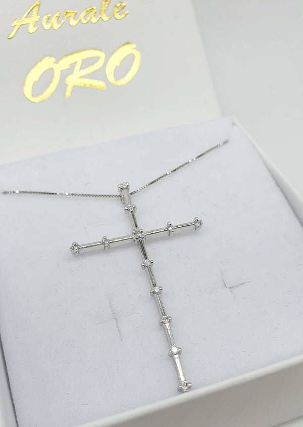 COLLANA ORO BIANCO 18K 750 CROCE GRANDE 12 BRILLANTI DA 0,36 CT TOTALI GR.4,18