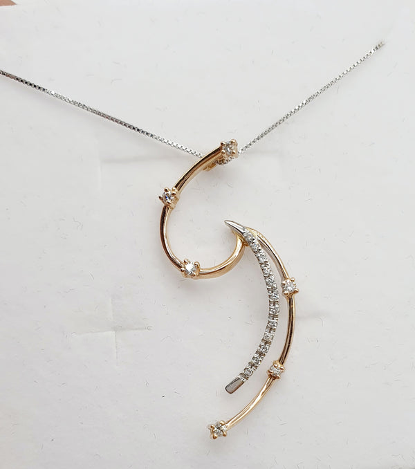 COLLANA ORO BIANCO 18K 750 + CIONDOLO "G" COLOR ROSE' E ORO BIANCO BRILLANTI 0,30 CT TOTALI GR.3,64
