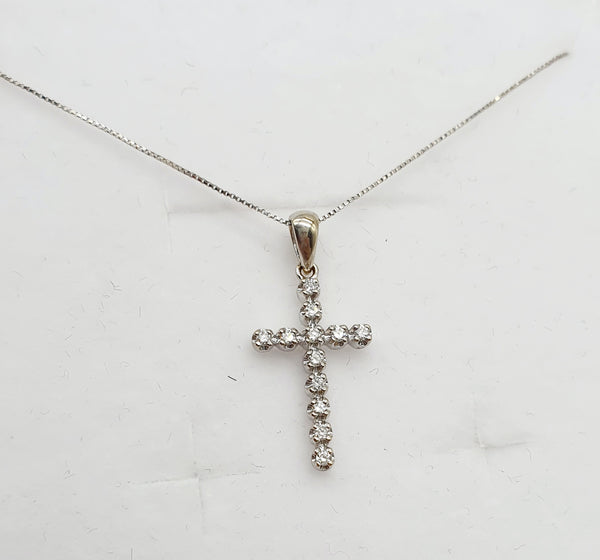 COLLANA ORO BIANCO 18K 750 + CIONDOLO CROCE ORO BIANCO BRILLANTI 0,12 CT TOTALI GR.4,25