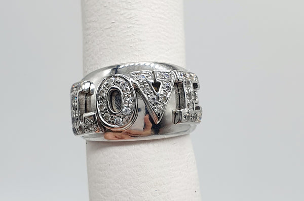 ANELLO A FASCIA LARGA ORO BIANCO 18K 750 "LOVE" BRILLANTI GR.11,05