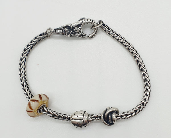 BRACCIALE "TROLLBEDS" ARGENTO 925 CON MURRINA, COCCINELLA,NODO PORTAFORTUNA CM. 18 GR.4,67
