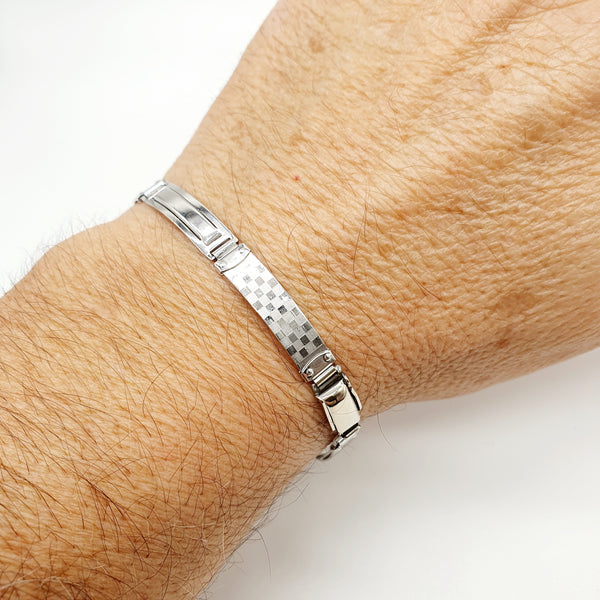 BRACCIALE UOMO  ORO BIANCO 18K 750 SATINATO E LUCIDO SEMIRIGIDO CM.20 GR.11.35