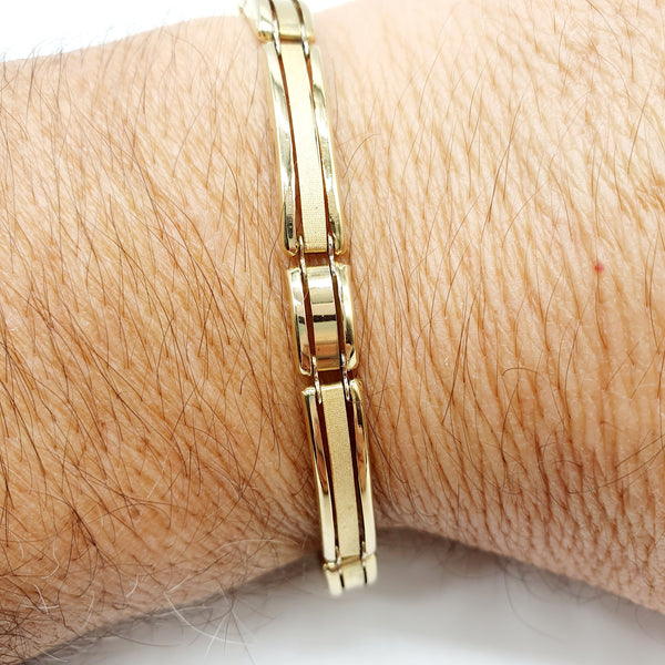 BRACCIALE UOMO ORO GIALLO 18K 750 SEMIRIGIDO LUCIDO E SATINATO CM.21 GR.10,94