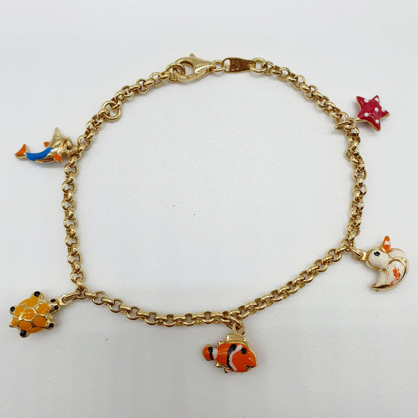 BRACCIALETTO ORO GIALLO 18K 750 CON CIONDOLI SMALTATI CM.18 GR.5,13