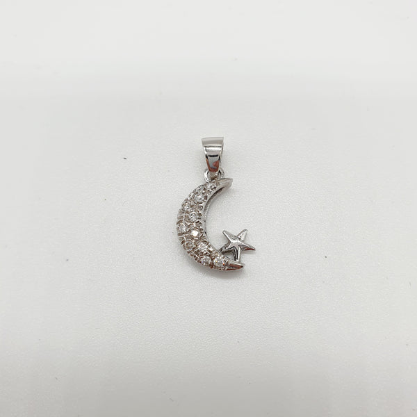 CIONDOLO LUNA STELLA ORO BIANCO 18K 750 DIAMANTI GR.1,68