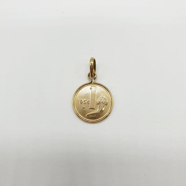 CIONDOLO ORO GIALLO 18K 750 "1 LIRA" GR.2,80