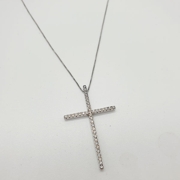 COLLANA ORO BIANCO 18K 750 COMPRESO CIONDOLO A CROCE ORO BIANCO 18K 750 ZIRCONI GR.5,31 TOTALI