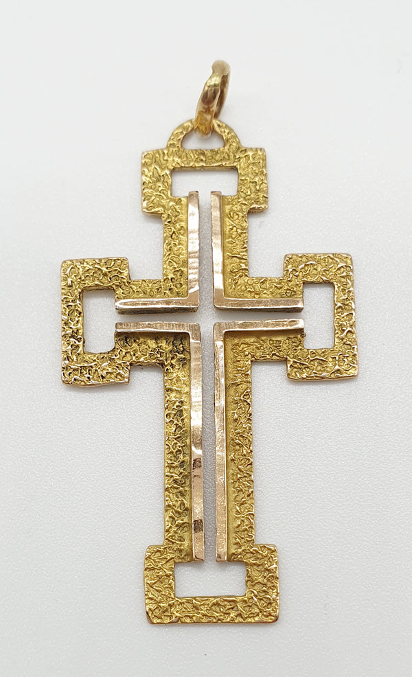 CIONDOLO ORO GIALLO 18K 750 CROCE BATTUTA GR. 7 H.4,5 CM LARGH.2,5 CM