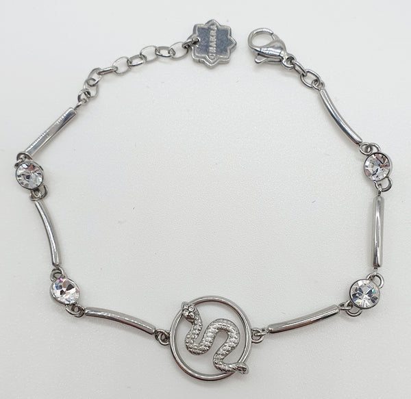 BRACCIALE BROSWAY IN ACCIAIO INOX E ZIRCONI CIONDOLO CENTRALE SERPENTE CM.17