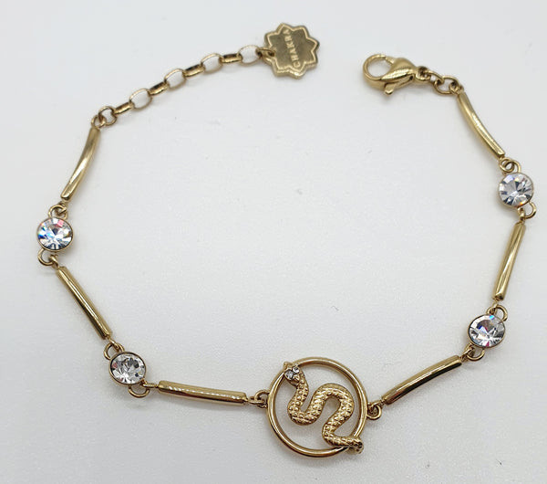 BRACCIALE BROSWAY ACCIAIO INOX COLOR ORO E ZIRCONI CIONDOLO CENTRALE SERPENTE CM.17
